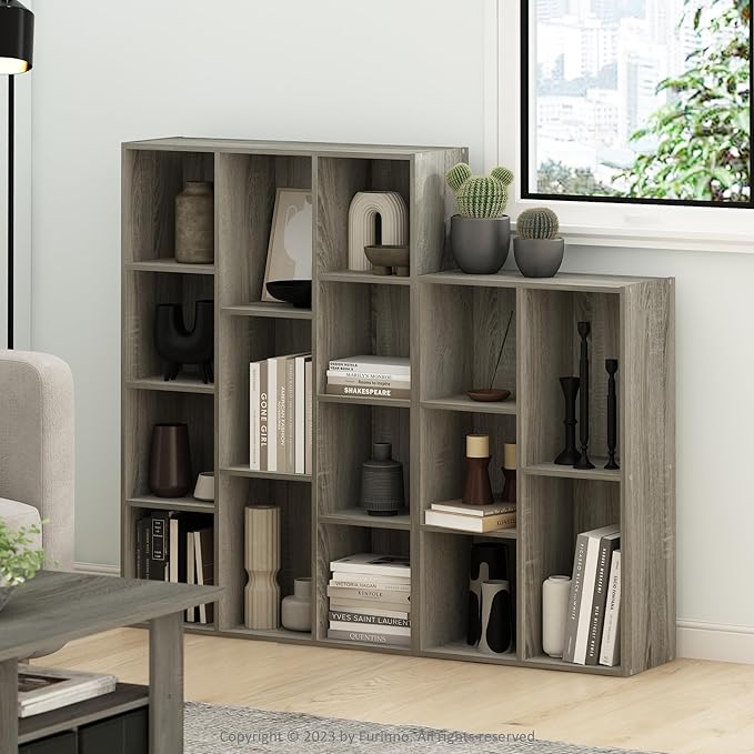 Furinno 11-Cube and 7-Cube Reversible Open Shelf Bookcases in French Oak