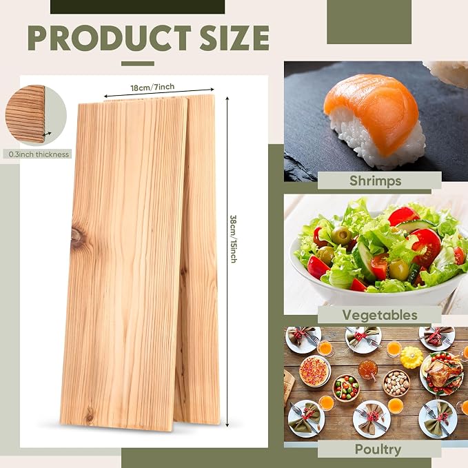 Landical 3/6/10/13/20 Pcs XL XXL Large Cedar Plank for Grilling Salmon Thicker Design Full Filet of Meat Fish Veggies Adding Extra Smoke and Flavor Soaking Fast Easy to Use(6 Pcs,15 x 7 Inches)