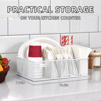 VIKEYHOME Paper Plate Organizer, Metal Silverware Caddy, White | 6 Compartments Utensil Holder for Plate, Knives, Spoon, Cup, Fork, Napkin, Caddy for Party, Camping, Picnic