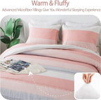 Andency Stripe Comforter Set King Size (104x90 Inch), 3 Pieces Pink Patchwork Striped Comforter, Soft Microfiber Down Alternative Comforter Bedding Set with Corner Loops