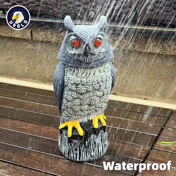 Solar Powered Garden Owl with Motion Detection, Rotating Head, Realistic Hoots and Silent Mode, Outdoor Statue and Sculpture, Owl Decoration for Home, Garden, Patio and Lawn