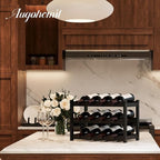 Wine Rack，Bamboo Wine Storage Cabinet Shelf，Countertop Wine Shelf- Freestanding Wine Holder for Kitchen & Pantry (Black, 3-Tier)