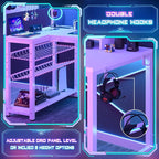 Homieasy Small Gaming Desk with Power Outlets Pegboard LED Light, 43 Inch L Shaped Computer Desk with Monitor Stand Storage Shelves, Reversible Corner Desk with Headset Hooks, White