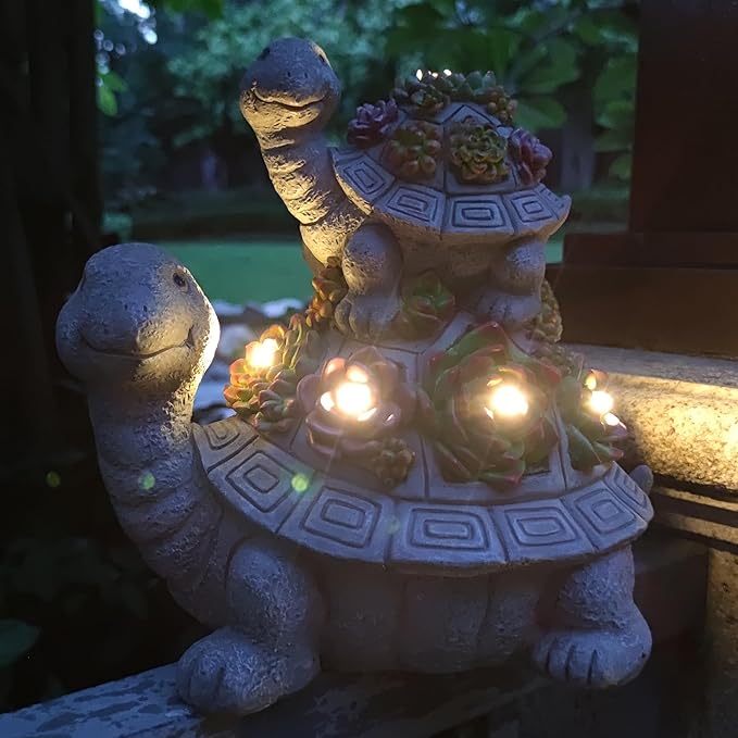 Large Turtle Solar Garden Outdoor Statues with Succulent and 6 LED Lights,Outside Solar Turtle Decor Art for Garden,Home,Lawn,Yard, Balcony Ornament