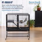 Prevue Pet Products Ferret Stack One Story Ferret Home - Portable Stand, Escape Proof Lock, Includes Hammock & Ramp, Expandable Add-On Cage Stacking System with Wheels - Black