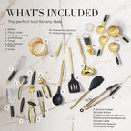 Styled Settings Black and Gold Kitchen Utensils Set, 23-Piece | Stainless Steel, Silicone, 23-Piece Kitchen Accessories Includes Gold Measuring Cups, Spoons, Cooking, and Kitchen Decor
