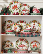 Christmas Pasta Bowls, Ceramic Salad Serving Bowl Set, 8 Inch Wide and Shallow Dinner Bowl Plate for Kitchen, Dishwasher and Microwave Safe, Set of 6