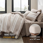 Bedsure Bed in a Bag Full Size 7 Pieces, Light Camel White Striped Bedding Comforter Sets All Season Bed Set, 2 Pillow Shams, Flat Sheet, Fitted Sheet and 2 Pillowcases