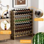Bamboo Large Wine Rack, 8-Tier Freestanding Floor Bottle Storage Holder | 69-Bottle Storage | Wooden Wine Storage Organizer Shelves for Kitchen Bar, Cellar, & Dining Room | Walnut | Anti-Tip Kit