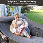 Double Quilted Fabric Hammock with Hardwood Spreader Bars and Pillow 450 LBS Capacity 2 Person Large Hammock for Outdoor Patio Backyard Poolside - Terracotta