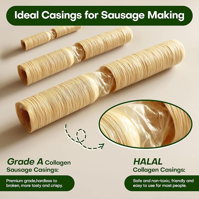 VONSYONG HALAL Sausage Casing, Grade A Edible Drying Collagen Sausage Casings for Flavorous Homemade Sausages 15m/49ft,Diameter 28mm/ 1 1/8'',1 Roll
