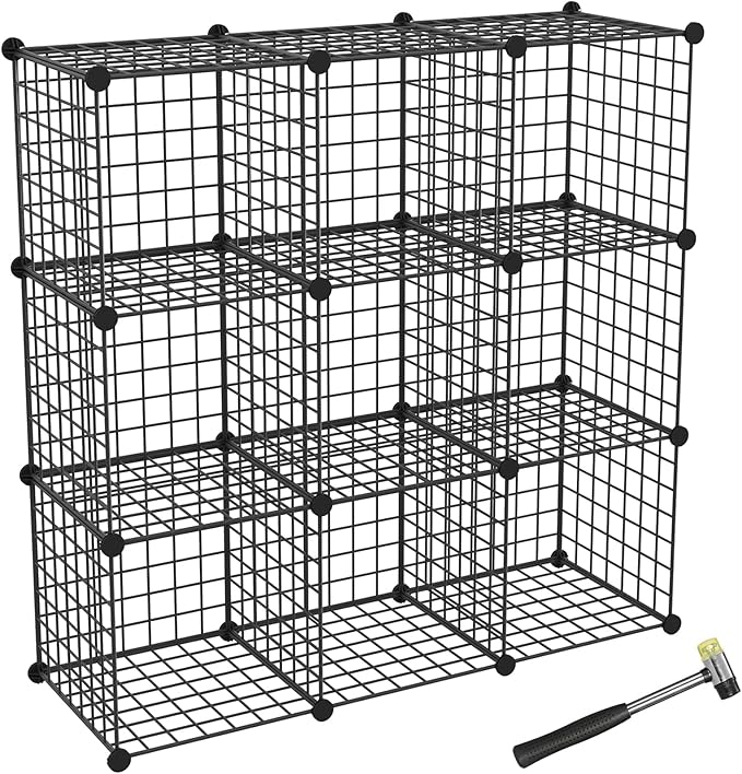 TUMUCUTE Wire Cube Storage Organizer, Metal Storage Shelves Bookshelf, Stackable Modular Closet Organizer for Bedroom Living Room, Office,Storage Shelves (9 Cubes, Iron)