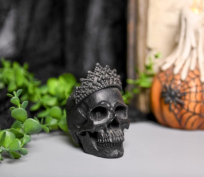 Newman House Studio Skull-Decor Halloween-Decorations - Vintage-Human Head-Sculpture with Crown for Indoor Skull Figurine Home Party Gothic Witchy Room Decor 3.7L x 2.8W x 4.2H inch