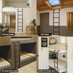Black 6-Step Wall Mounted Steel Ladder, 6FT Egress Window Well Loft Ladder for Bunk Bed, Camper, RV – Wall/Floor-Mounted Indoor Climb for Basement, Loft, Dorm, Small Spaces