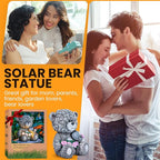 Solar Garden Outdoor Statues Bear with Heart and Pink Flower and 5 LED Lights-Lawn Decor Bear Statue for Patio, Balcony, Yard Ornament-Unique Mother's Day and Housewarming Gifts for Mom, Women