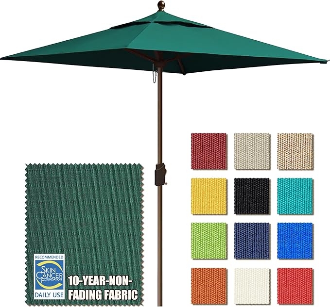 EliteShade USA 10-Year-Non-Fading 6x6Ft Square Market Umbrella Patio Outdoor Table Umbrella with Ventilation, Forest Green
