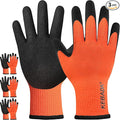 Kebada T3 Winter Work Gloves for Men and Women, Warm Knit Cold Weather Work Gloves, Thermal Insulated Freezer Gloves, 100% Latex Coating Non-slip Grip, Long Wrist Design, 3 Pairs, Orange, Medium