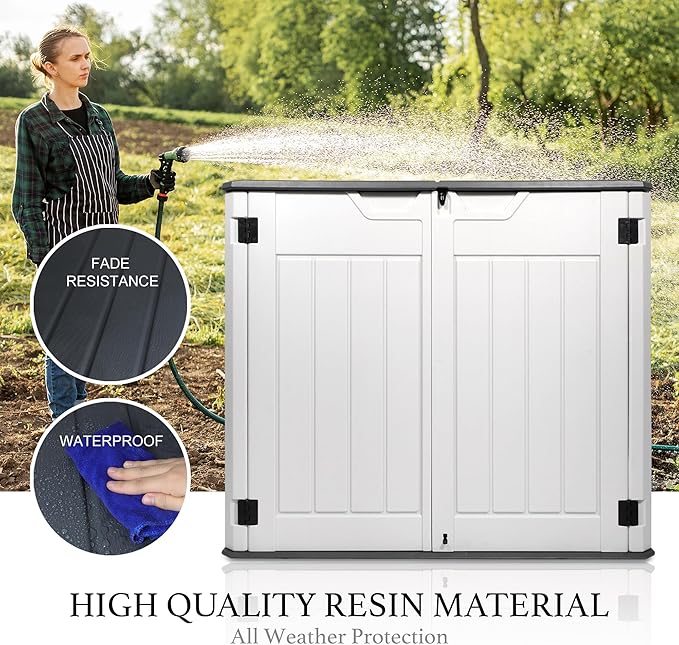 47 Cu ft Outdoor Storage Shed, Large Resin Outdoor Storage Box for Patio Garden Yard Outdoor Storage Cabinet for Tools Pool Supplies - Lockable Deck Boxes Outdoor Waterproof