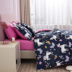 Mooreeke Kids Comforter Bed Set Twin Size for Girls, 6 Pieces Bed in a Bag with Shams, Sheet Set, Purple Pink Unicorn Twin Soft Microfiber Kids Comforter Bedding Set