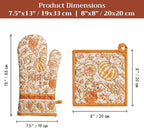 Maison d' Hermine 100% Cotton Oven Mitt & Pot Holder Set (7.5"x13" & 8"x8") | Heat Resistant BBQ Cooking Gloves with Loop Baking Grilling Kitchen Home Farmhouse Thanksgiving Christmas - Pumpkin Spice