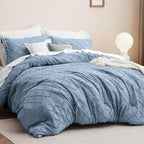 Bedsure Queen Comforter Set - Grayish Blue Comforter, Boho Tufted Shabby Chic Bedding Comforter Set, 3 Pieces Vintage Farmhouse Bed Set for All Seasons, Fluffy Soft Bedding Set with 2 Pillow Shams