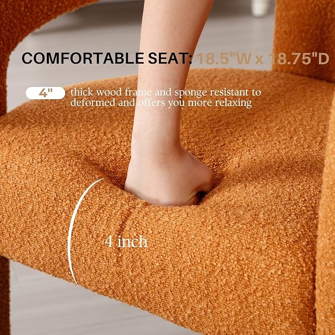 Orange Sherpa Dining Chairs Set of 6, Modern Barrel Dining Room Chairs Upholstered Faux Fur Accent Chair with Arms and Round Back for Living Room Kitchen Armchair No Assembly Needed