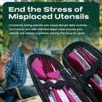 Taplord Portable Travel Silverware Set With Case, Includes 5 Pcs of Travel Utensils With Case, Stainless Steel Flatware Set For Camping, Easy to Travel, Lightweight (Purple), Medium, TL-05P