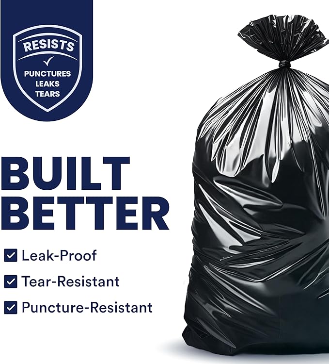 Plasticplace 55-60 Gallon Trash Bags, 1.2 Mil Heavy Duty Contractor Garbage Bags, Black Tear-Resistant Bags for Construction, Yard Waste, Industrial Use, Large 38” x 58” (100 Count)