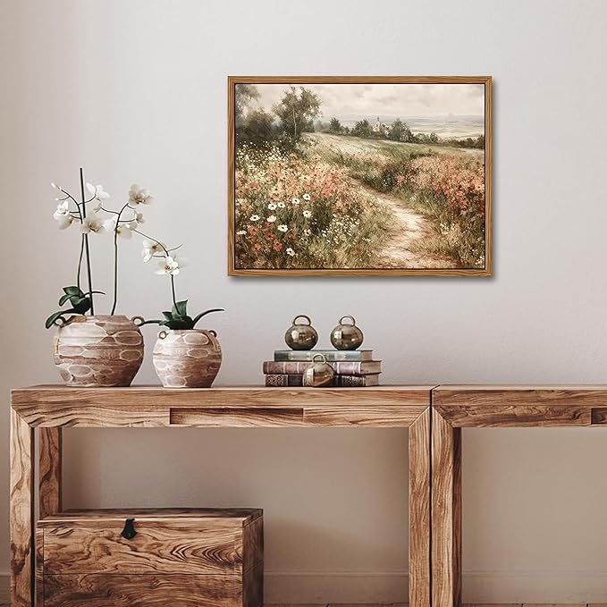 Vintage Framed Wall Art for Living Room – Vintage Wildflower Pictures Oil Paintings Canvas Prints – Country Flower Modern Farmhouse Wall Decor for Bathroom Bedroom Home Office – 12x16in