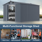 Outdoor Storage Shed, Metal Garden Shed with Double Doors, Galvanized Steel, Waterproof and Rustproof (8x10 FT Metal Shed)