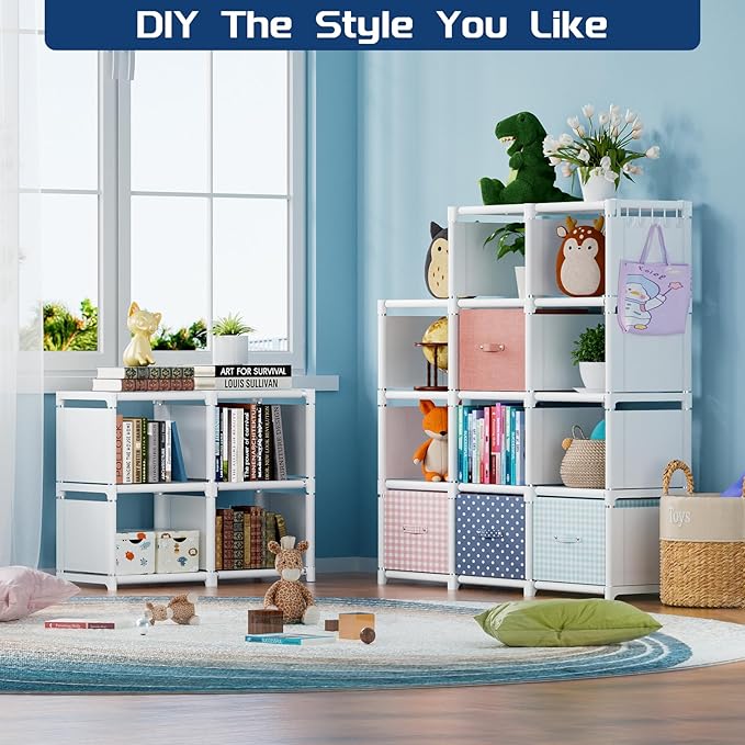Mavivegue Book Shelf, 18 Cube Storage Organizer, DIY Bookcase, Metal Cube Bookshelf, Tall Book case for Bedroom, Living Room, Office, Closet Storage Organizer, Black Cubicle Storage Rack-White