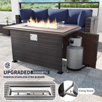 Kullavik 8 Pieces Outdoor Patio Furniture Set with 43" 55000BTU Gas Propane Fire Pit Table PE Wicker Rattan Sectional Sofa Patio Conversation Sets,Dark Blue