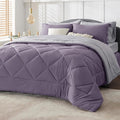Bedsure Grayish Purple California King Size Comforter Set - 7 Pieces Reversible Cal King Bed in a Bag, Cal King Grayish Purple and Grey Bed Set with Comforters, Sheets, Pillowcases & Shams