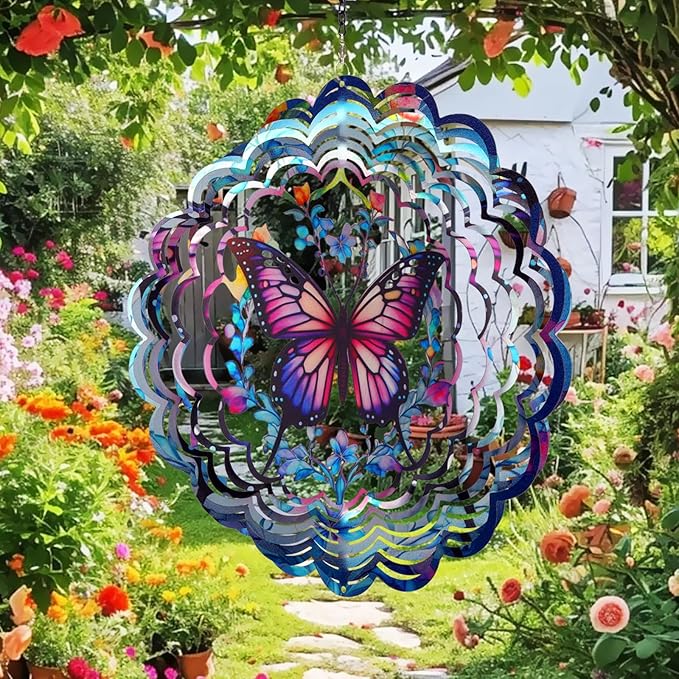 Wind Spinners Outdoor Butterfly - Birthday Gifts for Women Mom Wife Grandma, Hanging Wind Sculptures Wind Spinners, 12 inch 3D Wind Spinner for Garden Decor for Outside, Garden, Patio, Yard, Outdoor