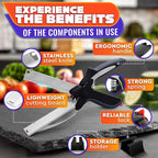 2 in 1 Kitchen Scissors for Food with Cutting Board, Safety Lock | Stainless Steel Cutting Board Scissors for Veggies, Fruit & Cheese; 9.5" Detachable Blade; Dishwasher Safe Tomato Knife