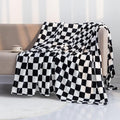 LOMAO Throw Blankets Flannel Blanket with Checkerboard Grid Pattern Soft Throw Blanket for Couch, Bed, Sofa Luxurious Warm and Cozy for All Seasons (Black, 90"x110")