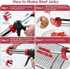 Premium 2.3LB Beef Jerky Gun Kits, Upgraded 316 Stainless Steel Jerky Maker, Sausage Stuffer, Jerky Cannon, Meat Gun, Beef Jerky Making Gun with 5 Nozzles, 1 Meat Pusher & 5 Cleaning Brushes
