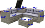 4 Piece Outdoor Furniture Set Wicker Rattan Patio Sectional Sofa with Storage Box and Table for Garden, Backyark, Porch Deck, Balcony, Grey