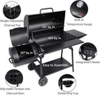 Royal Gourmet CC2036F Barrel Charcoal Grill with Offset Smoker, Outdoor BBQ Grill with 1200 Sq. In. Grilling Area for Large Event Gathering, Black