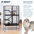 Prevue Pet Products Ferret Stack Two Story Ferret Home - Portable Stand, Escape Proof Lock, Includes Hammock & Ramps, Expandable Two Story Cage Stacking System with Wheels - Black