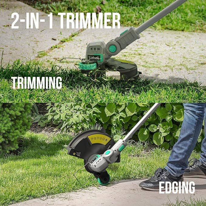 Litheli 20V 12 Inch Cordless String Trimmer/Edger, 2 X 2.0Ah Battery Powered Weed Eater with Auto-Feed for Lawn Trimming/Edging, with 6 Pcs Grass Cutter Spool Line, Fast Charger Included