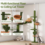Cactus Cat Climbing Furniture Set with Floor to Ceiling Cat Tree | 5 Tier Cat Tower Adjustable Height (87-104in) and Wall Mounted Cat Shelves, with Cat Scratching Posts, Tunnel, Condo, Green