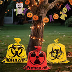 CNhoqc Halloween Lawn Trash Bags - 6Pcs Zombie Warning Reusable Waste Bags with Twist Ties, Fallen Leaf Grass Clipping Trash Container, Heavy-Duty Plastic for Biohazard Parties Outdoor Decorations