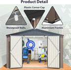 Favfurish Outdoor Storage Shed 10 x 10 FT,Heavy Duty Tool Sheds Metal Storage Garden Shed with Sloped Roof and Lockable Doors,Large Metal Storage Sheds for Backyard Patio Lawn, Brow