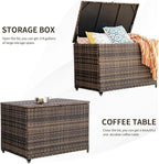 MEISSALIVVE 178 Gallon Outdoor Storage Box, Handle Large Portable Wicker Rattan Deck Box for Patio Furniture Cushions, Patio Deck Box with 2 WheelsThrow Pillows, Garden Tools and Pool Floats (Brown)