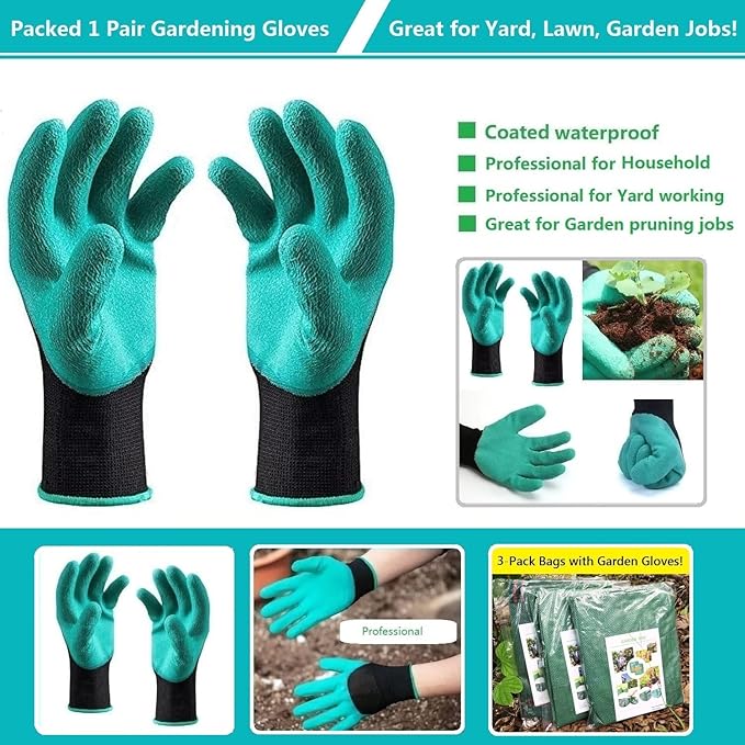 Standard 3-Pack 32 Gallons Yard Garden Bags (D18, H30 inches) with Gardening Gloves, Standable Reusable Leaf Bags,Plant Trimming Bag,Yard Waste Bags,Trash Container,Lawn Grass,Weeds Bag w/ 4 Handles
