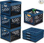 CleverMade Collapsible Milk Crates, 25L, 3 Pack, Holds 50 lb, Ocean | Organize Files, Groceries, and Gear in One Crate | Built-In Rails Hold Letter Folders, While the Frame Stacks Securely