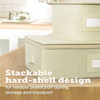 storageLAB Cup & Mug Storage Case | Hard Shell Felt Dividers | Cream | Hard shell case holds 12 cups or mugs in 4x4 felt compartments. Stackable, top-load, dual handles. Cream linen finish.