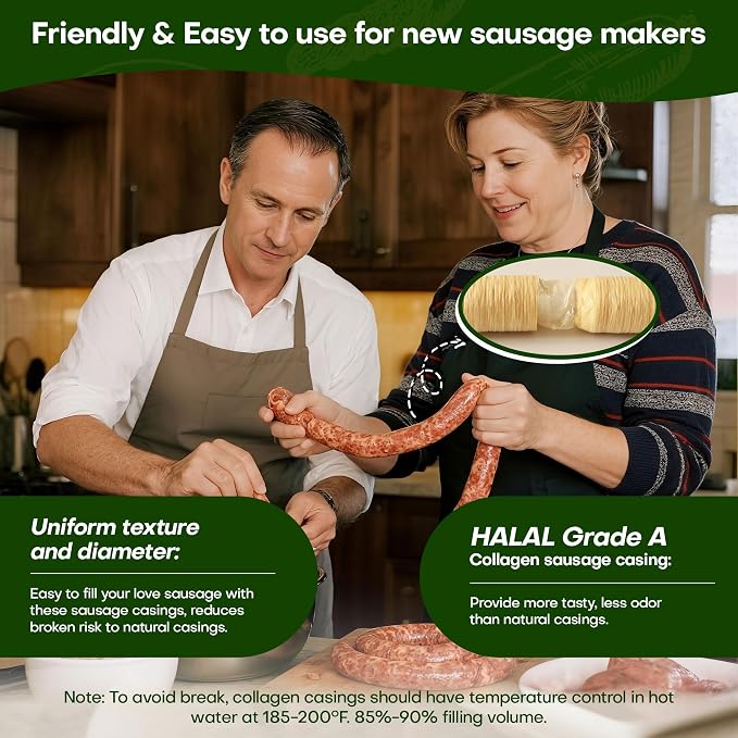 VONSYONG HALAL Sausage Casing, Grade A Edible Drying Collagen Sausage Casings for Flavorous Homemade Sausages 15m/49ft,Diameter 32mm/ 1 1/4'',1 Roll