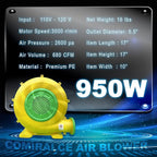 CoMiracle Air Blowers, 950 Watt 1.25 HP Inflatable Bounce House Air Blower, Outdoor Inflatable Castle and Jump Slides Blower